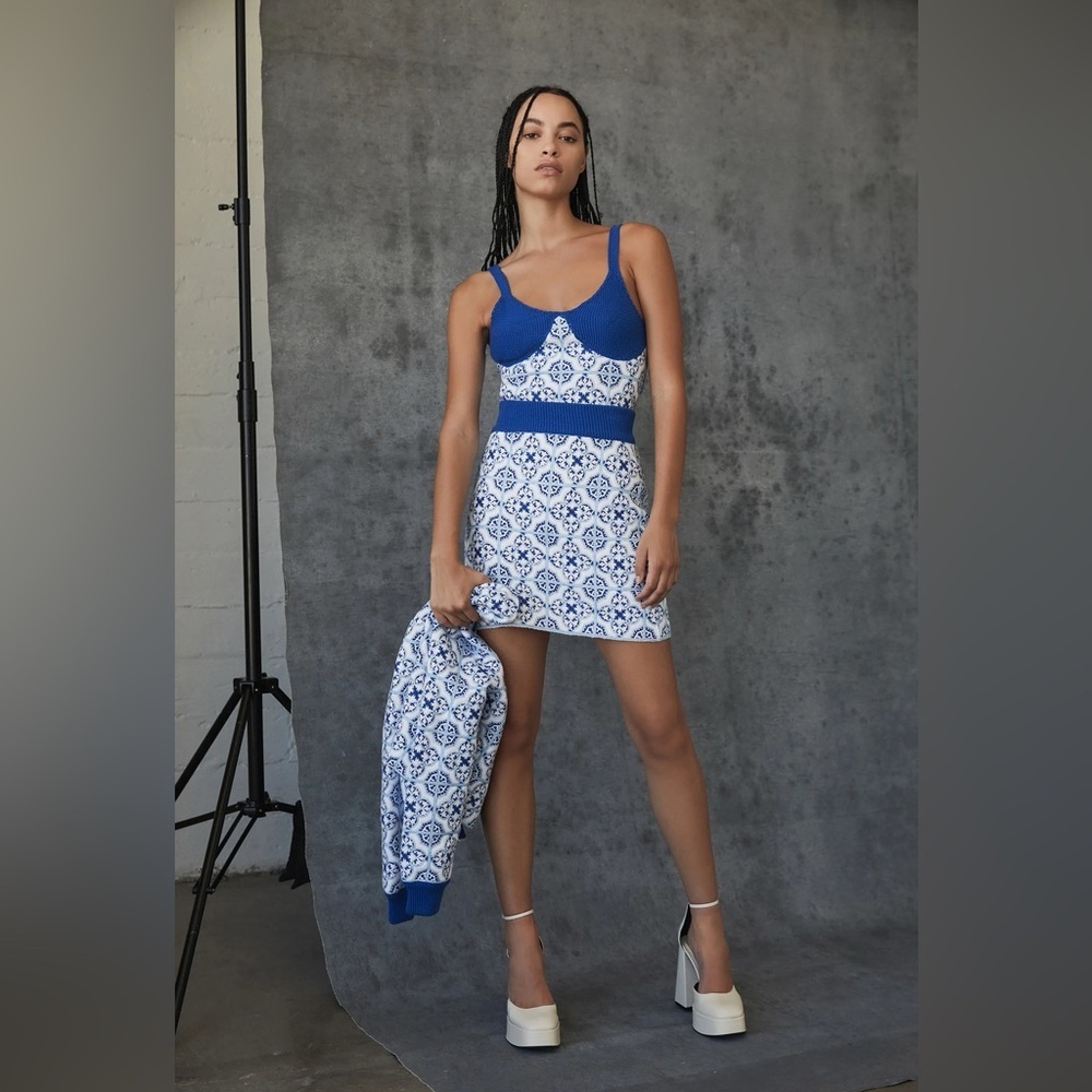 NWT RtA Matilde Skirt Blue Azulejos Sz XS